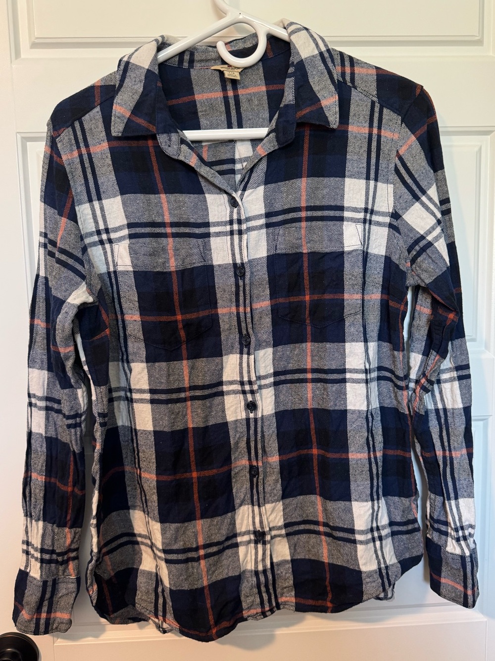 Woolrich 100% Cotton Plaid Flannel Button-Down Shirt, Navy, Size Large
